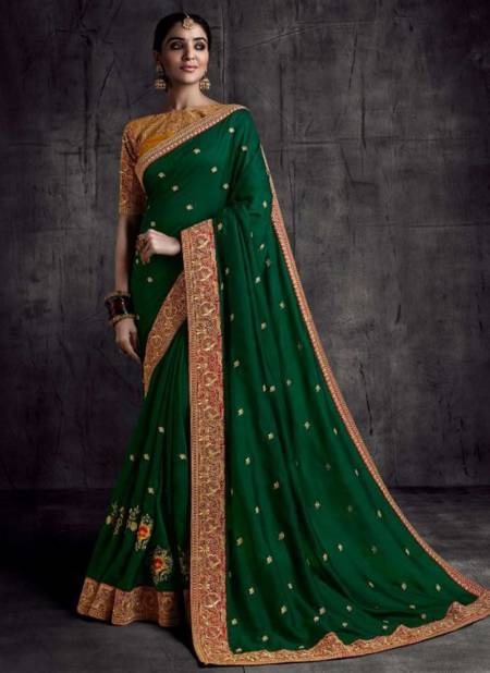 Dark Green Colour Heavy Wedding Wear Fancy New Designer Saree Collection 8313